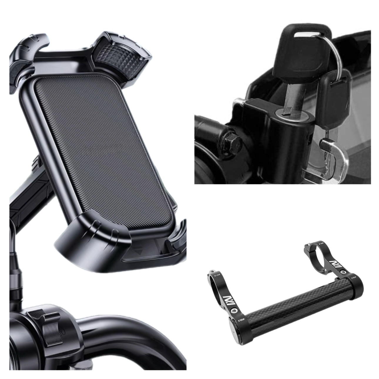 Handlebar Extender + Helmet Lock + Phone Holder Bundle