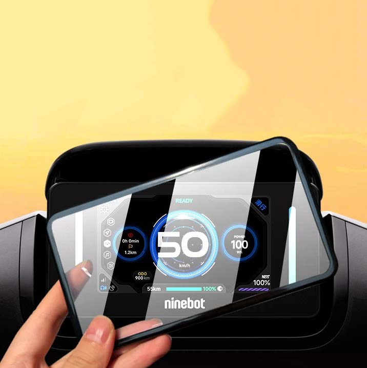 Segway E150 dashboard cover installed over the display