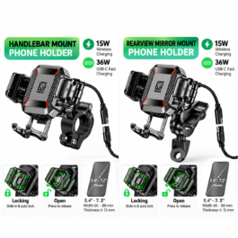 Electric Scooter Wireless Charging Phone Holder – (15W Wireless Qi & 36W USB-C)